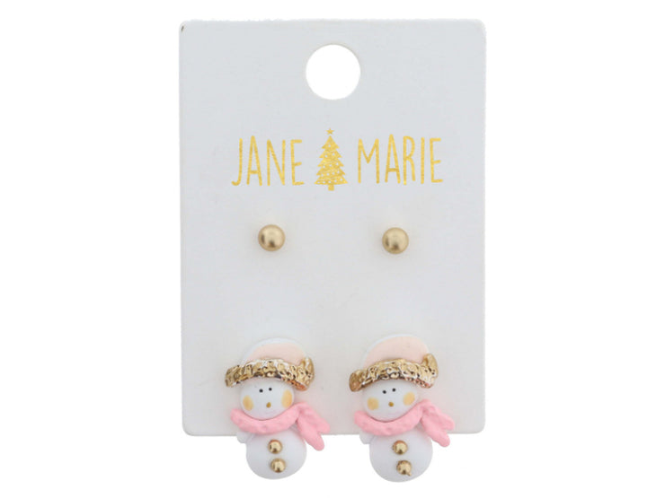 Pink and Gold Snowman Earrings (Set of 2)