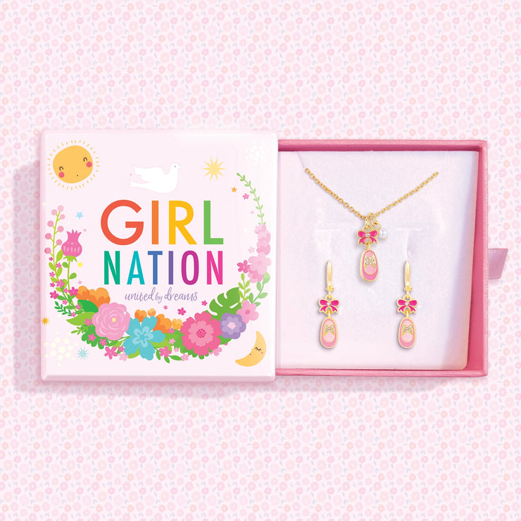 J7151GS Necklace and Huge Earring Gift Set - Ballet Shoe