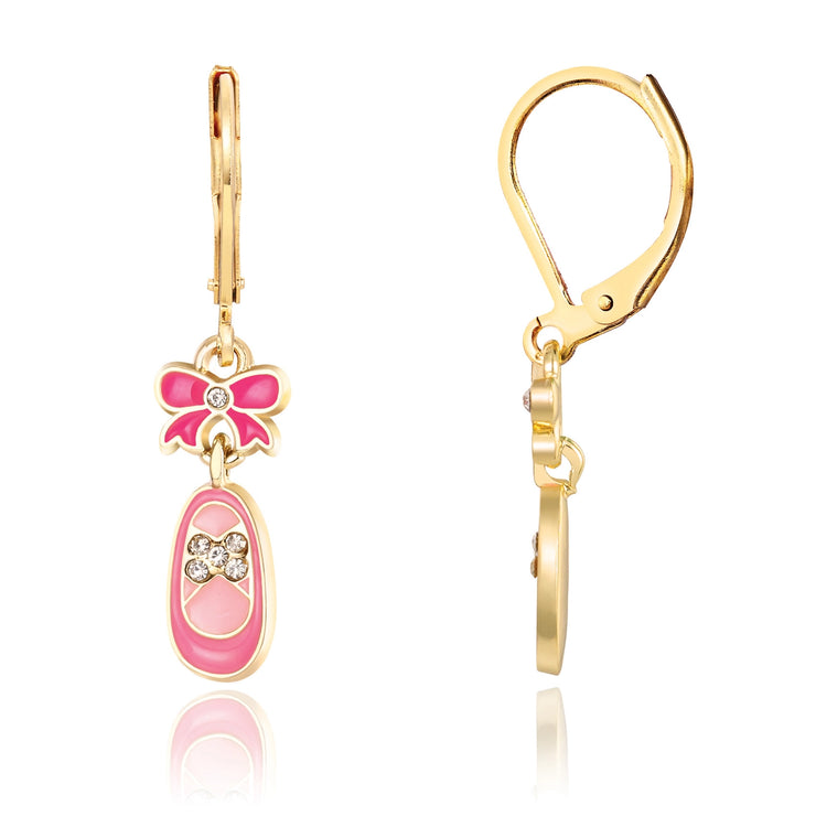 J621E Crystal Ballet Shoes Lever Back Earrings