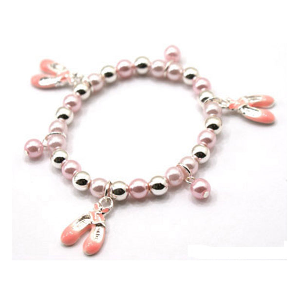 17010-BRC Pink Pearls w/Ballet Shoes Bracelet