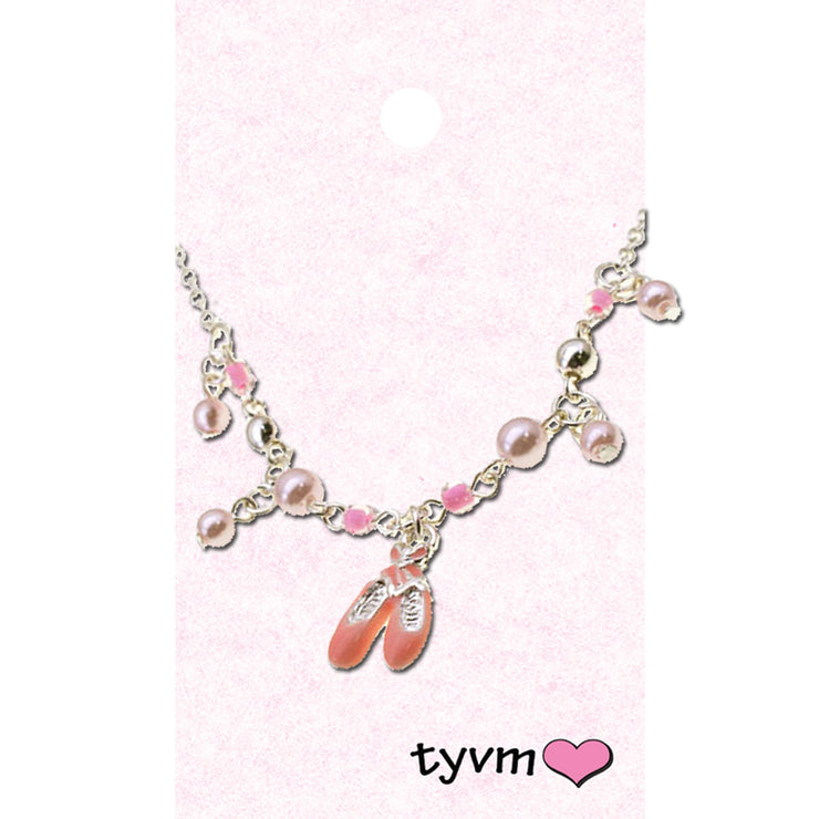 17010-NCK Pink Pearls w/Ballet Shoes Necklace