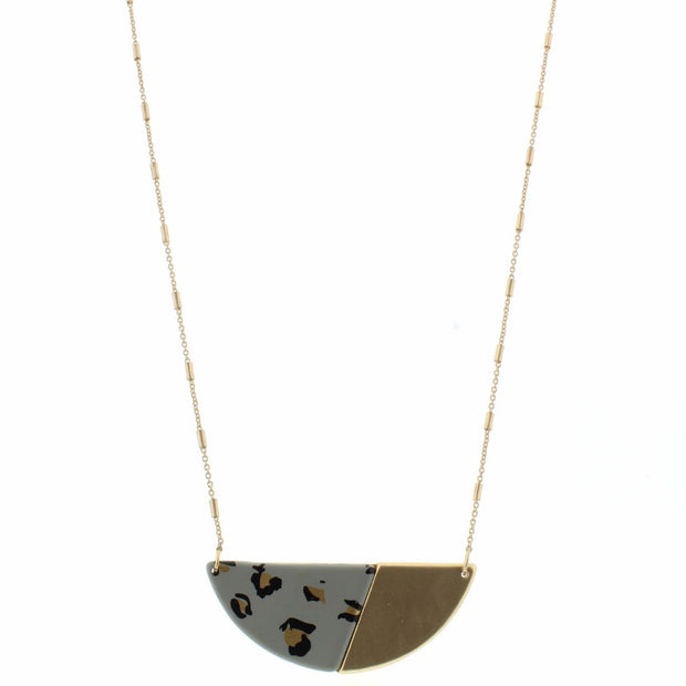 30" Grey Leopard Semi Circle Pendant Necklace
