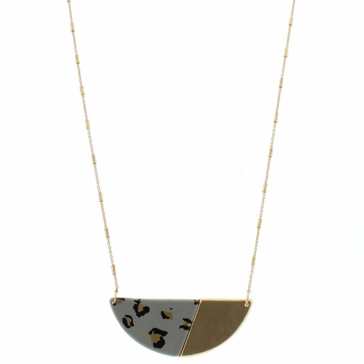 30" Grey Leopard Semi Circle Pendant Necklace