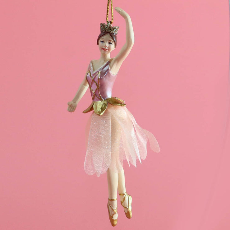 Rose Gold Ballerina with Fabric Tutu Ornament
